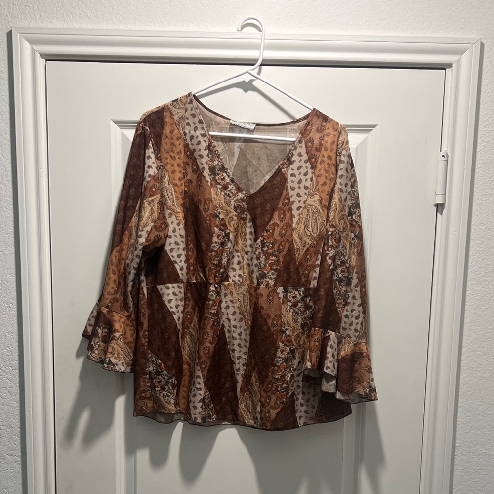 Elegant Brown Patchwork Blouse